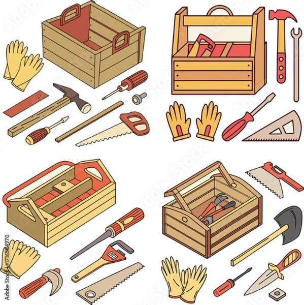 Obraz worker tool and tools box icon set 
