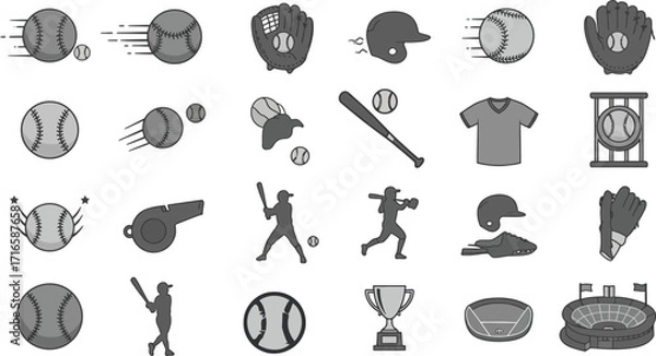 Fototapeta Dynamic baseball icons capture the thrill of the game, perfect for sports branding and digital design projects.