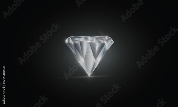 Fototapeta Sparkling brilliant-cut diamond with sharp reflections and glowing light effects, isolated on black background.