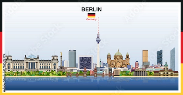 Fototapeta Berlin city skyline with a frame border in the colors of the German flag. Vector illustration