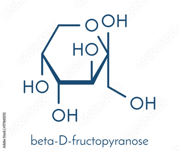 Fototapeta Fructose (D-fructose) fruit sugar molecule. Component of high-fructose corn syrup (HFCS). Skeletal formula.