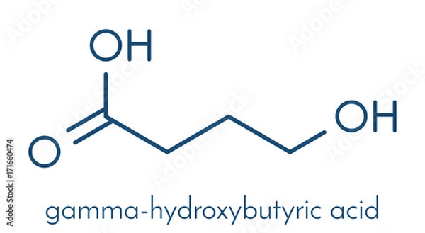 Fototapeta Gamma-hydroxybutyric acid (GHB, oxybate, liquid ecstasy) molecule. Skeletal formula.
