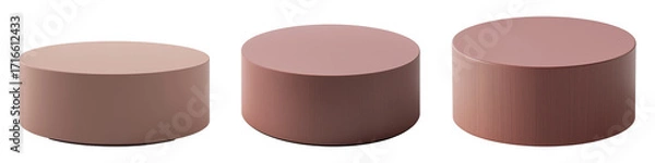 Fototapeta Three mauve cylinder podiums display gradient depths of color on transparent background