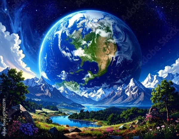 Fototapeta Earth, a majestic view through mountains and clouds