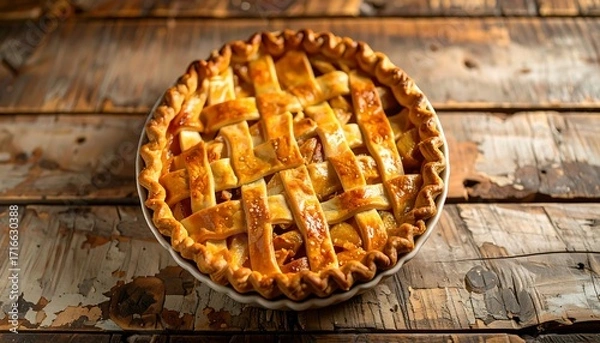 Obraz Baked apple pie on rustic wooden table