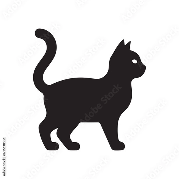 Obraz Black Cat Silhouette Icon Standing on White Background