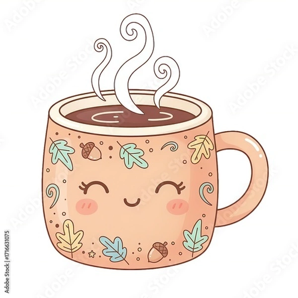 Obraz cozy coffee mug with a whimsical kawaii doodle