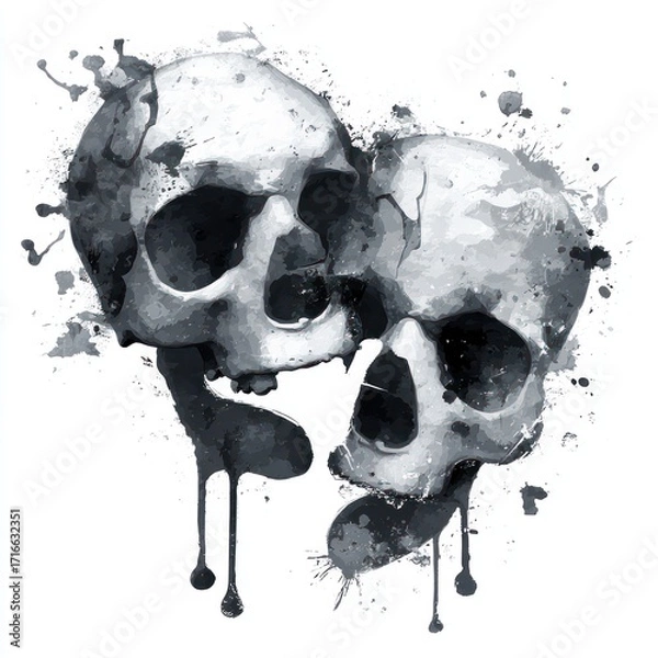 Fototapeta Two skulls watercolor style
