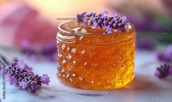 Obraz Honeyed lavender jam in a textured jar