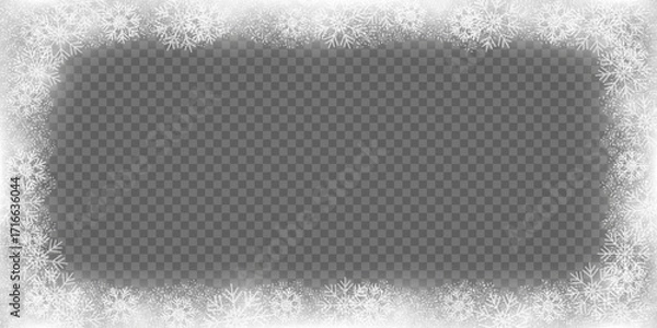 Obraz Snow frozen frame effect with snowflakes on window transparent vector background