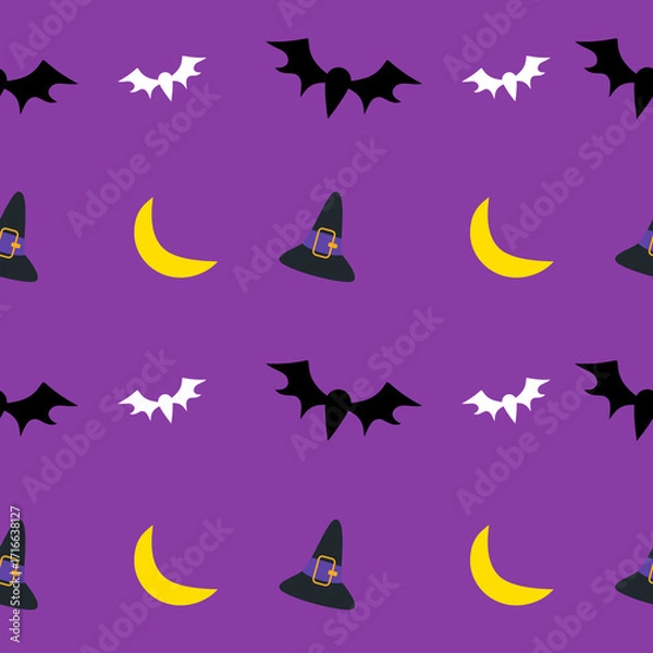 Fototapeta A seamless Halloween pattern featuring pumpkins, bats, ghosts, and spooky elements in festive colors. Perfect for seasonal backgrounds and decorations.