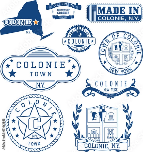 Obraz Set of generic stamps and signs of Colonie, NY