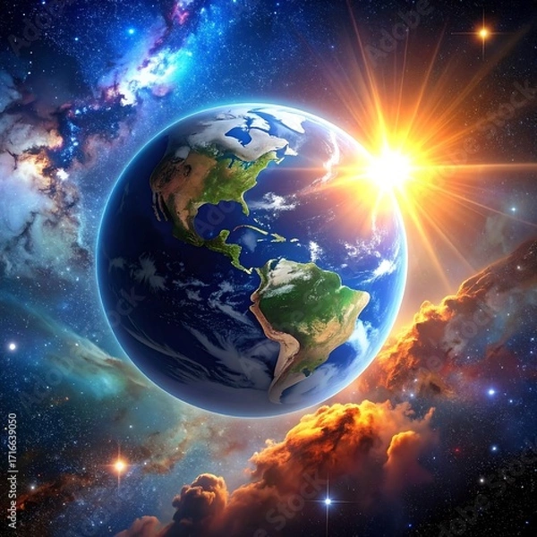 Fototapeta Earth bathed in cosmic light