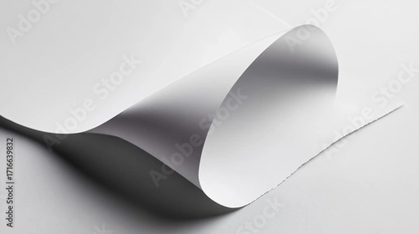 Fototapeta A curled sheet of white paper with shadows on a white background.