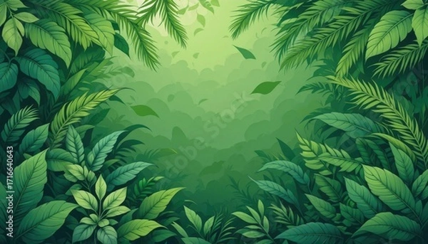 Fototapeta Vector of a luxurious green nature background. Vector image, floral pattern, and line art of tropical plants.
