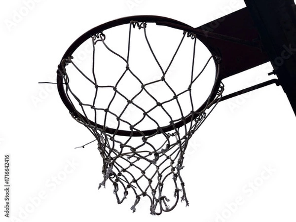 Fototapeta Slam Dunk Success: A high-angle perspective captures the essence of basketball with a detailed close-up view of a basketball hoop and net. This image, focused on the target, symbolizes accomplishment.
