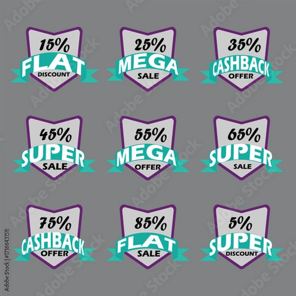 Fototapeta set of vector sale labels, black friday sale, cyber monday sale