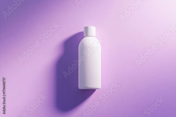 Fototapeta White bottle on a purple background with shadow.