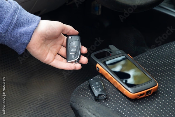Fototapeta Production of car keys, Programming of car keys and repair