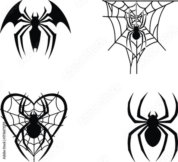 Fototapeta Four spiders and cobwebs four unique spider designs for halloween and spooky themes