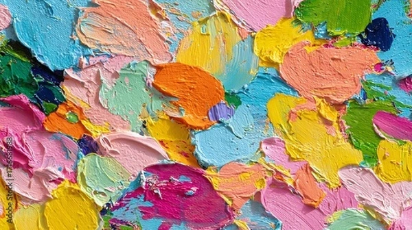 Fototapeta A lively impasto painting bursting with a spectrum of colors and textures, forming a dynamic and visually captivating abstract composition