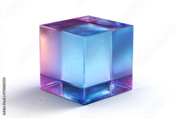 Obraz A translucent cube, 3D render, isolated on a white background.