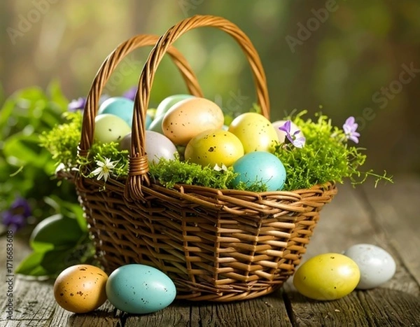 Fototapeta Easter eggs in a wicker basket