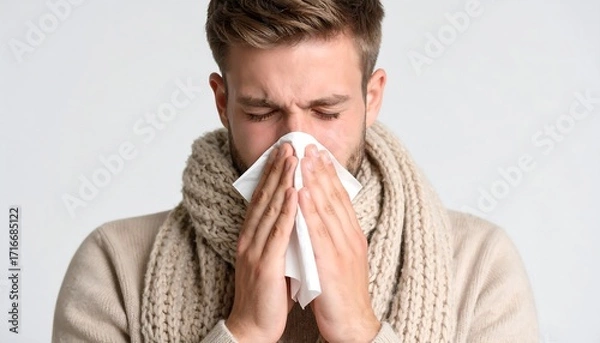 Fototapeta Man with tissue covering nose
