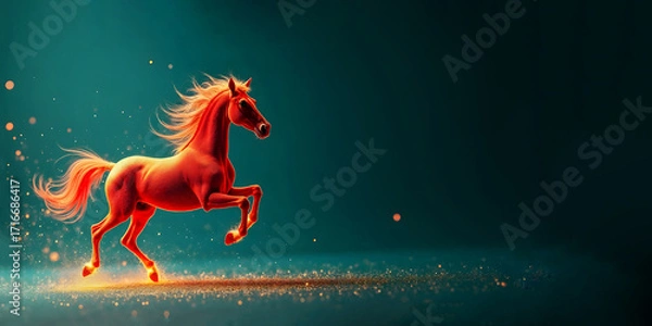 Fototapeta Graceful red horse on a teal background as a symbol of 2026