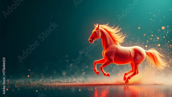 Fototapeta Year of the Red Horse teal background with space for copy