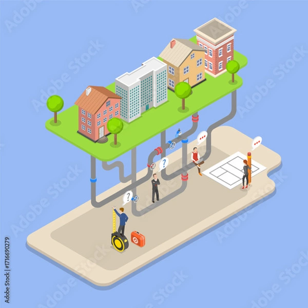 Fototapeta 3D Isometric Flat Vector Illustration of Sewer Network, Advancements In Underground Networks And Urban Pipelines Engineering