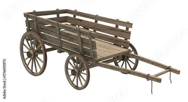 Fototapeta An old wooden cart isolated on transparent background is ready for hauling goods