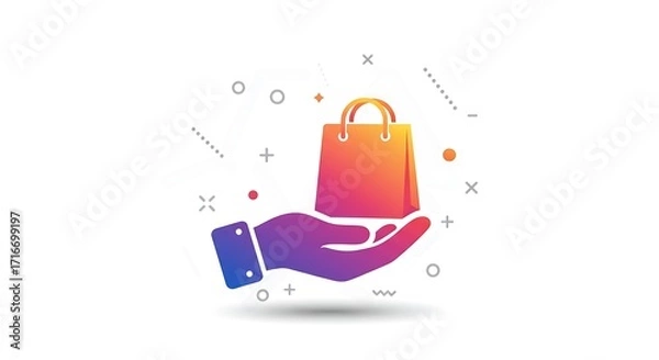 Fototapeta Modern Gradient Icon of a Hand Holding a Shopping Bag