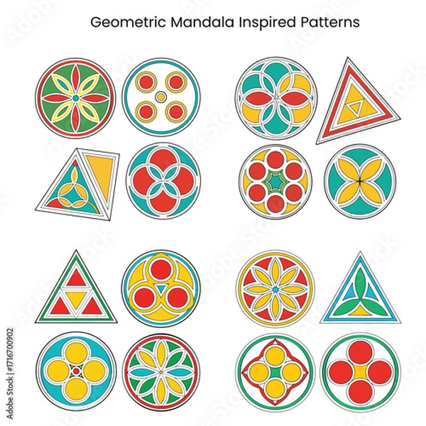 Obraz geometric mandala-inspired patterns with a modern twist  colorful, abstract, and symmetrical