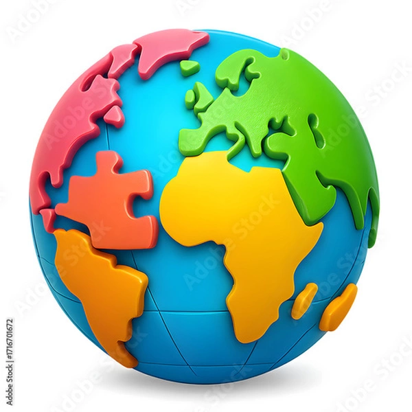 Fototapeta Colorful Puzzle Globe: World Map, Global Connection, International Collaboration