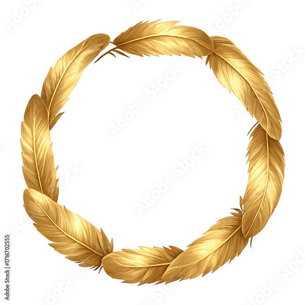 Fototapeta Golden Feather Wreath: Elegant Circular Frame for Design Projects