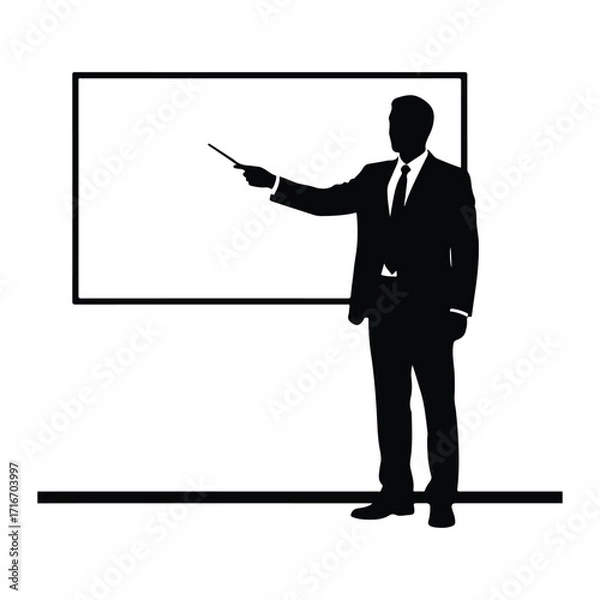 Fototapeta Man pointing at blank screen suit pointer
