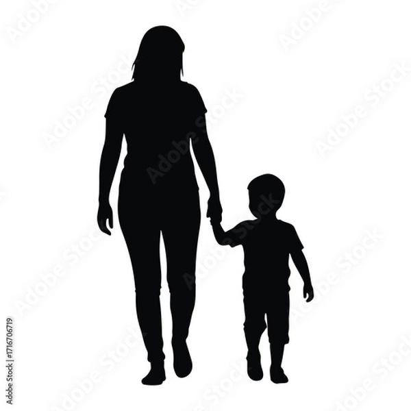 Fototapeta Mother and child walking hand in hand holding hands