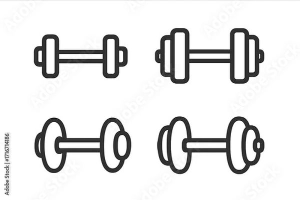 Fototapeta Dumbbell line icon set for fitness and gym. Minimalist vector weights for workout, bodybuilding, strength training. Simple exercise equipment symbols for sport design.