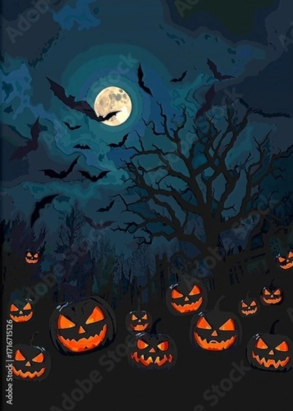 Fototapeta halloween background with house and pumpkin