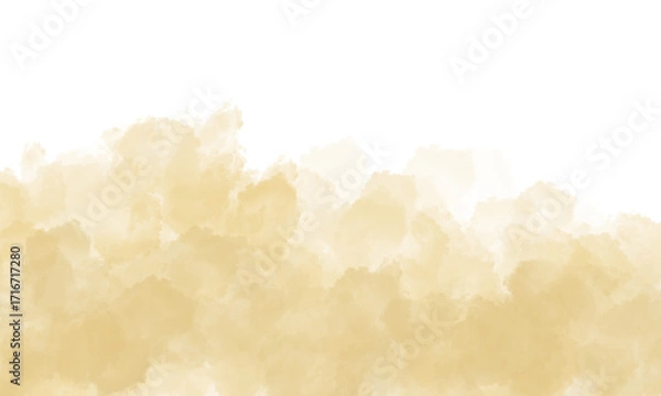 Fototapeta Soft golden watercolor clouds drift across a clean white background, evoking a sense of calm and lightness.