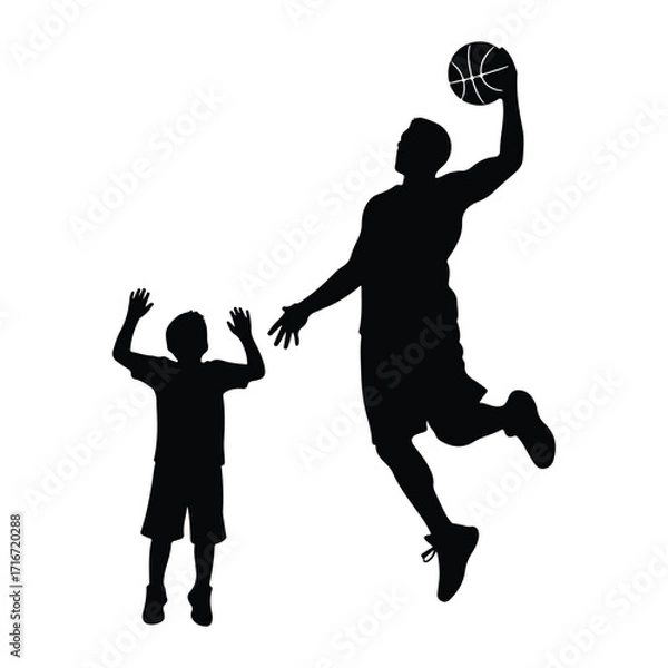 Fototapeta Basketball players jumping dunking action