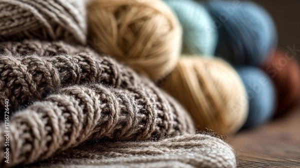 Fototapeta Colorful Yarn Balls and Wool Knitting Threads
