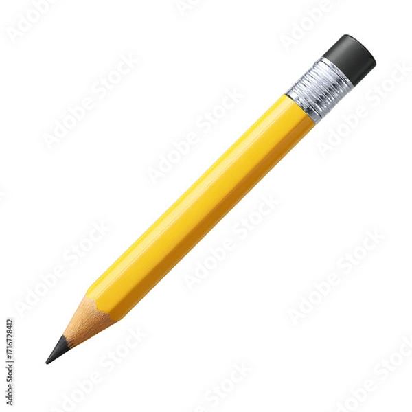 Obraz A classic yellow hexagonal pencil with a black eraser and silver ferrule, sharpened to a fine point, isolated on a transparent background