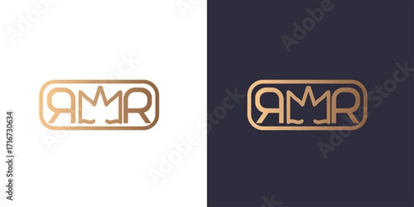 Obraz Letter R and R crown logo monogram, minimal style identity initial logo mark. Golden gradient vector emblem logotype for business cards symbol.
