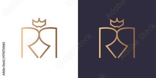 Fototapeta Letter R and R crown logo monogram, minimal style identity initial logo mark. Golden gradient vector emblem logotype for business cards symbol.