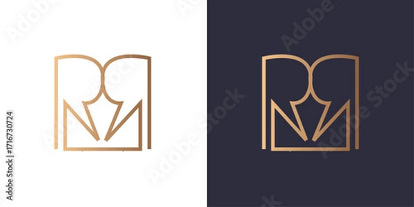 Fototapeta Letter R and R crown logo monogram, minimal style identity initial logo mark. Golden gradient vector emblem logotype for business cards initials symbol.