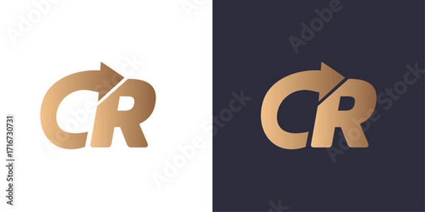 Fototapeta letter C and R logo arrow indicating success and money Golden gradient vector emblem logotype for business cards symbol.