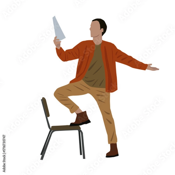 Fototapeta Simple illustration of an actor holding a script with his foot on a chair