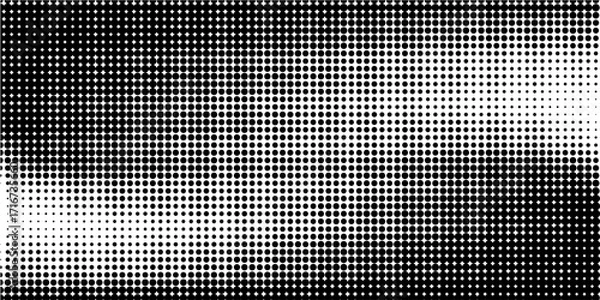 Fototapeta Grunge halftone gradient background. Faded grit noise texture. White and black sand wallpaper. Retro pixelated backdrop. Anime or manga style comic overlay. Vector graphic design textured template